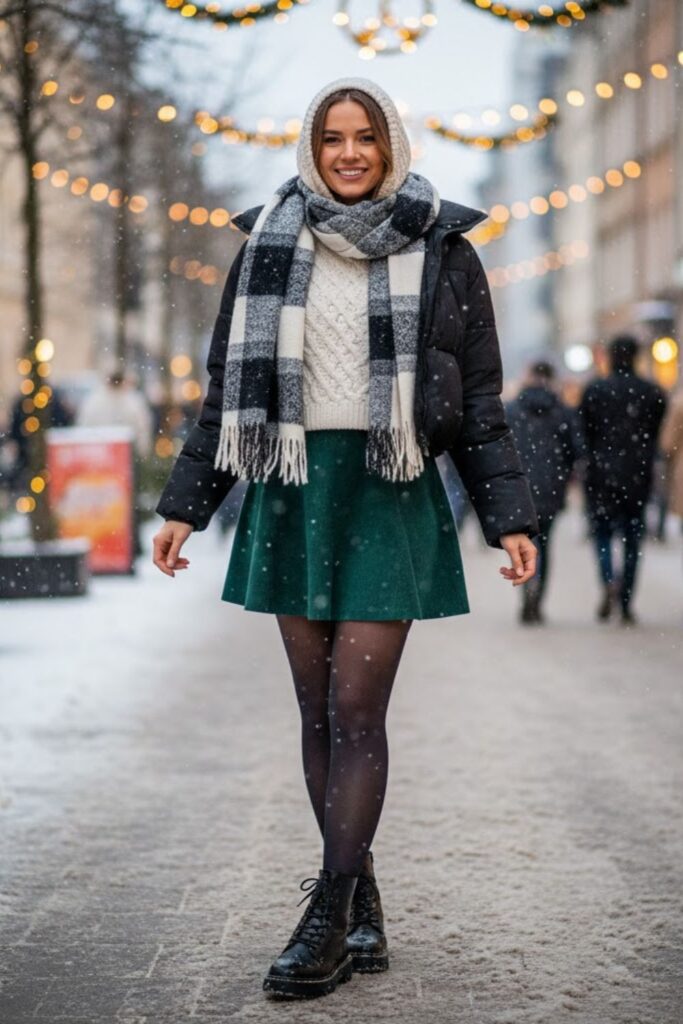 4. Corduroy Skirt with Combat Boots