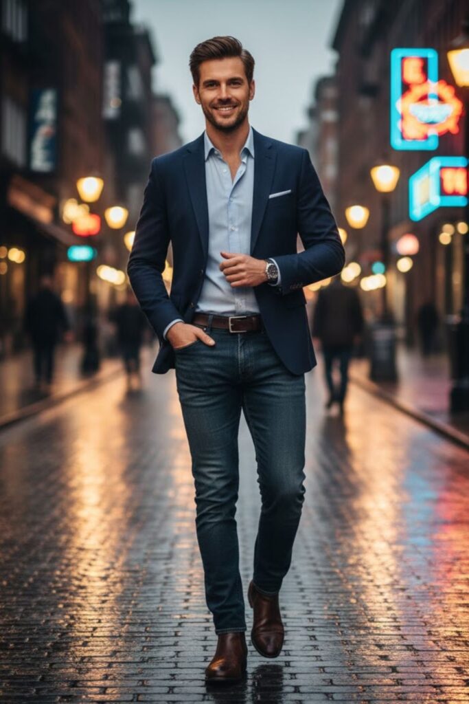 4. Dark Wash Jeans with a Blazer