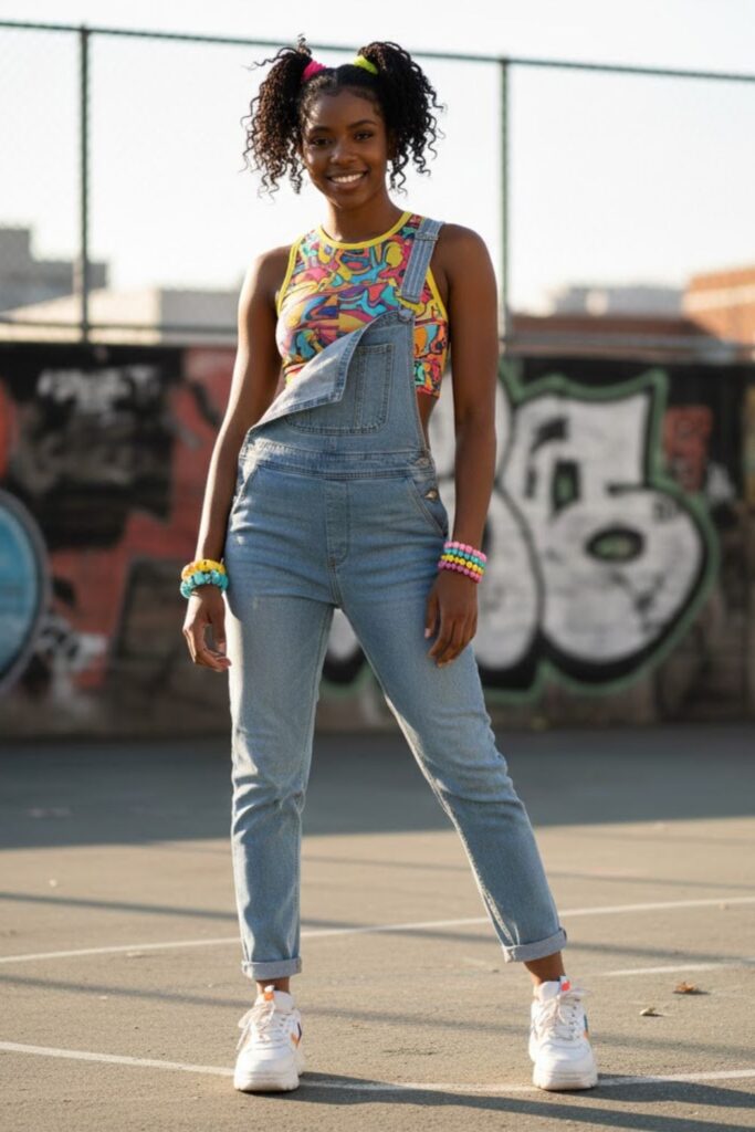 4. Denim Overalls with Crop Top