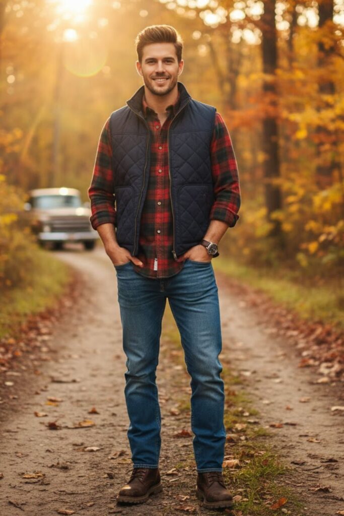4. Flannel Shirt with Quilted Vest