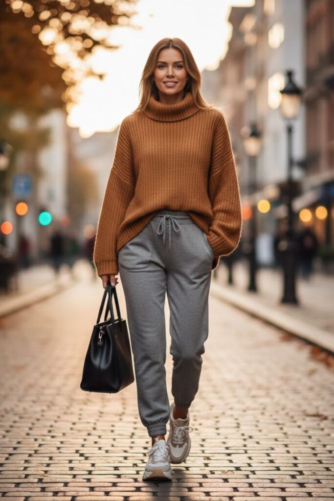 4. Grey Joggers with Oversized Sweater