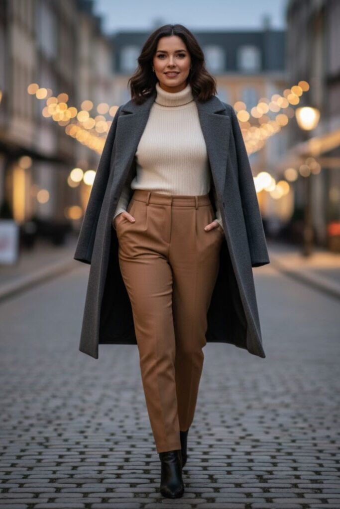 4. Knit Top and High-Waisted Trousers
