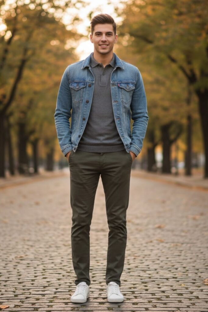 4. Layered Polo with Light Jacket