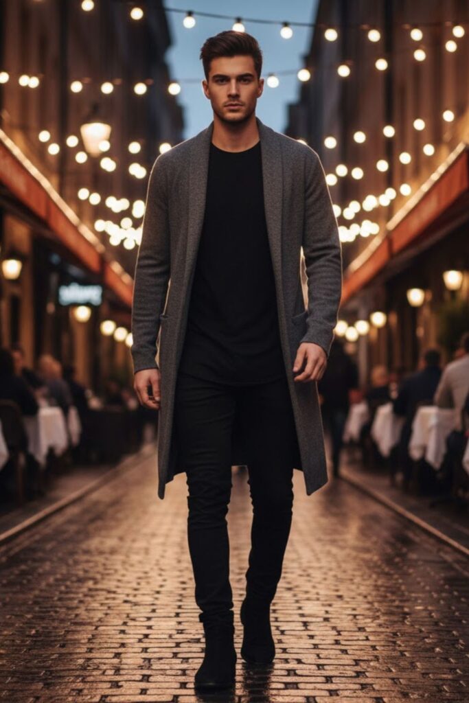 4. Longline Cardigan with Black Jeans and Boots