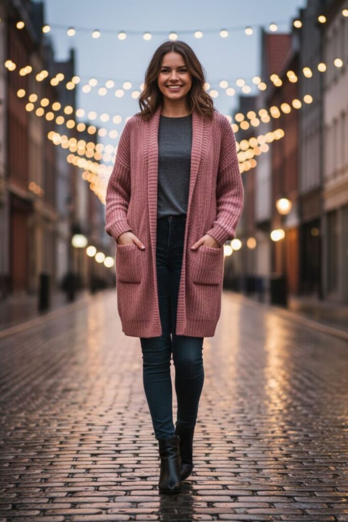 4. Longline Cardigan with Layered Basics