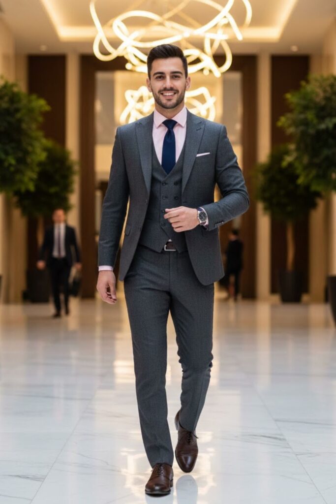 4. Pink Shirt with Gray Suit
