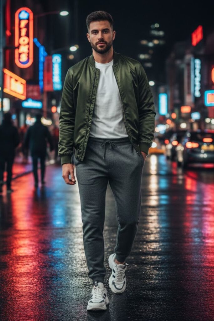 4. Sweatpants with a Bomber Jacket
