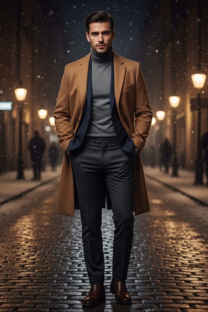 4. Turtleneck Sweater with Wool Trousers