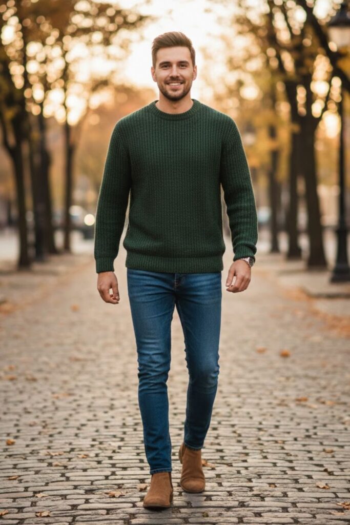 5. Chelsea Boots with Blue Jeans and a Sweater