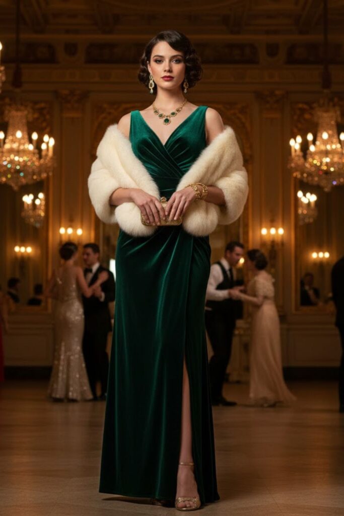 5. Emerald Green Velvet Gown
