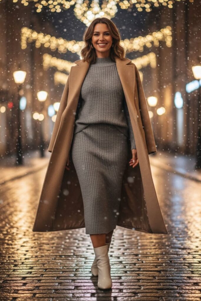 5. Grey Knit Skirt with Matching Sweater Set
