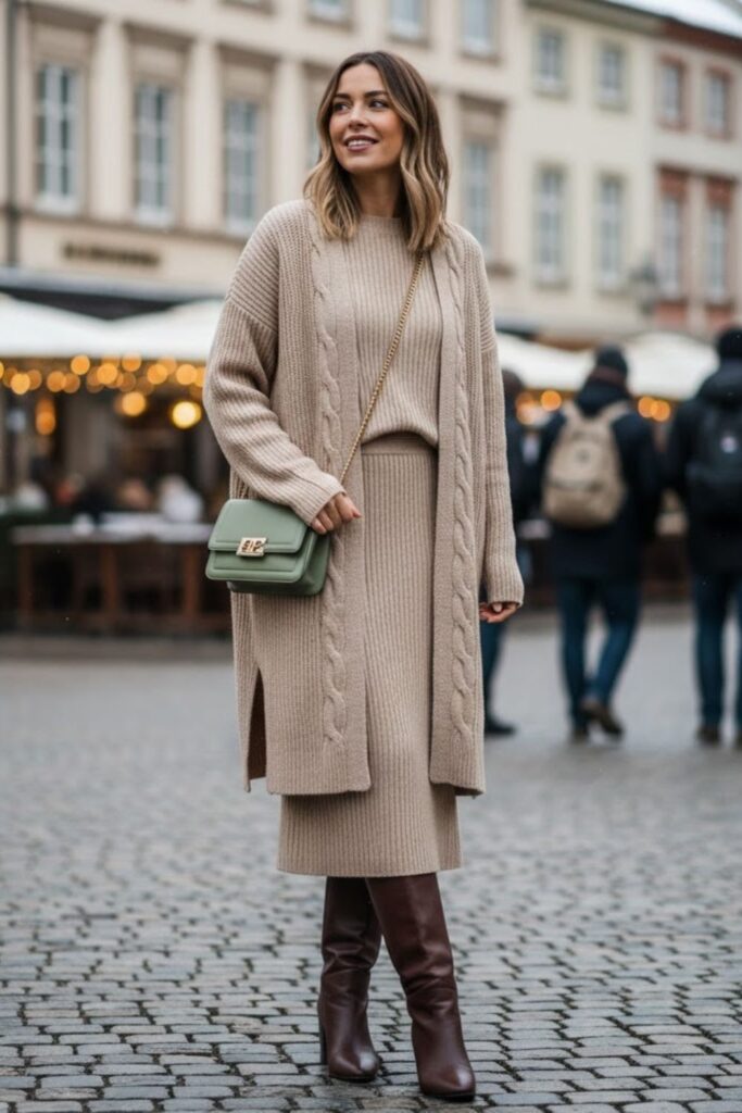 5. Knit Maxi Skirt with a Matching Cardigan Set