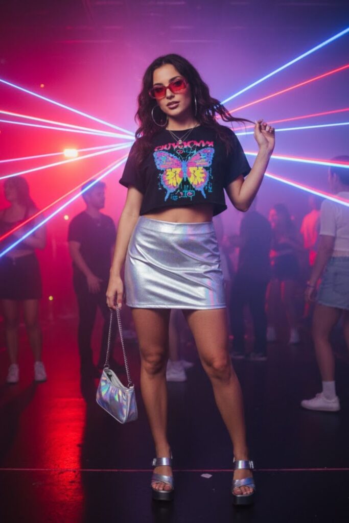 5. PVC Skirt with Graphic Tee