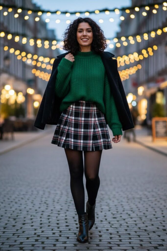 5. Sweater and Mini Skirt with Tights