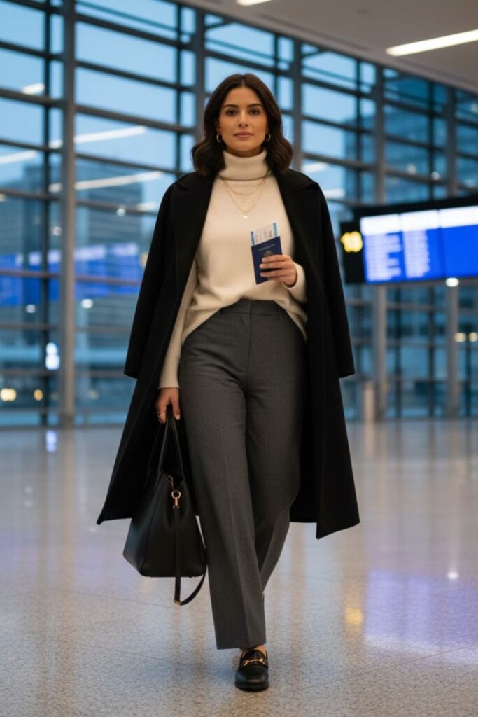 6. Cashmere Sweater with Wide-Leg Pants