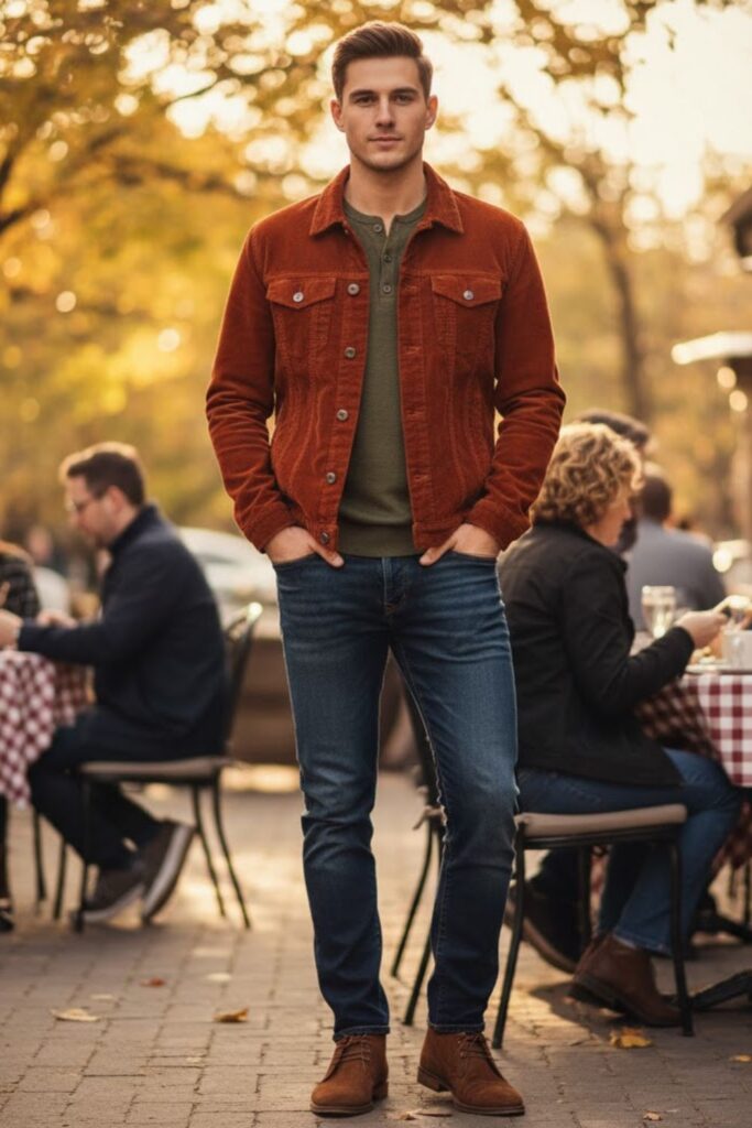 6. Corduroy Jacket with Henley Shirt