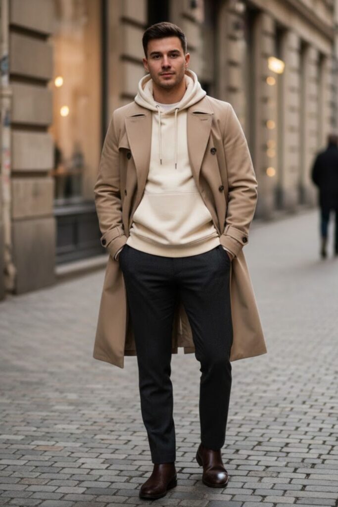 6. Hoodie Under Long Coat
