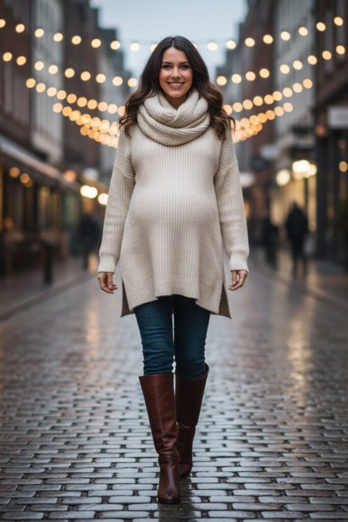 6. Maternity Tunic Sweater with Skinny Jeans