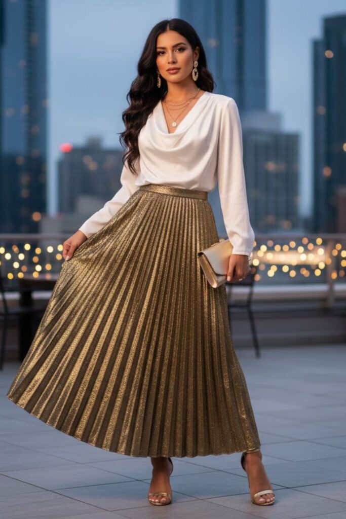 6. Metallic Skirt and Blouse