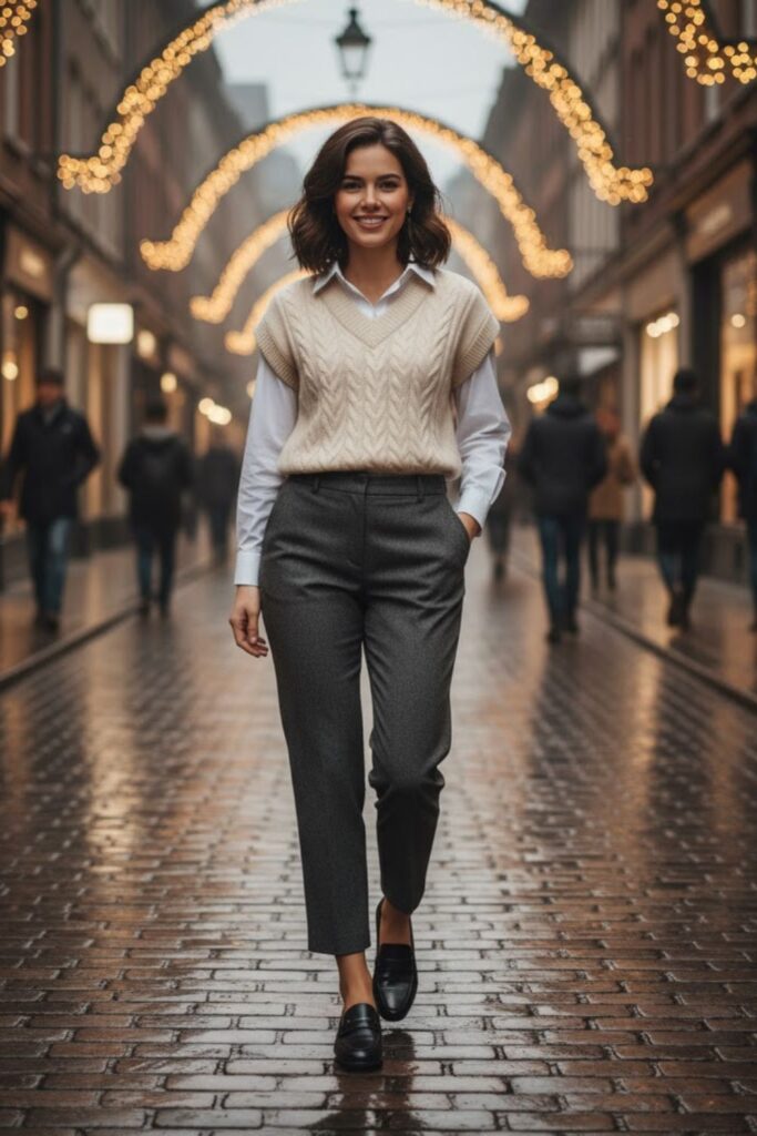 6. Sweater Vest with Collared Shirt and Cropped Pants