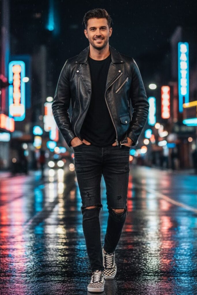 6. Vans with a Leather Jacket and Ripped Jeans