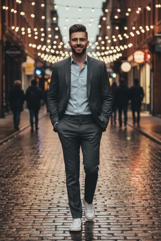 6. White Converse with Suit for Smart Casual Flair