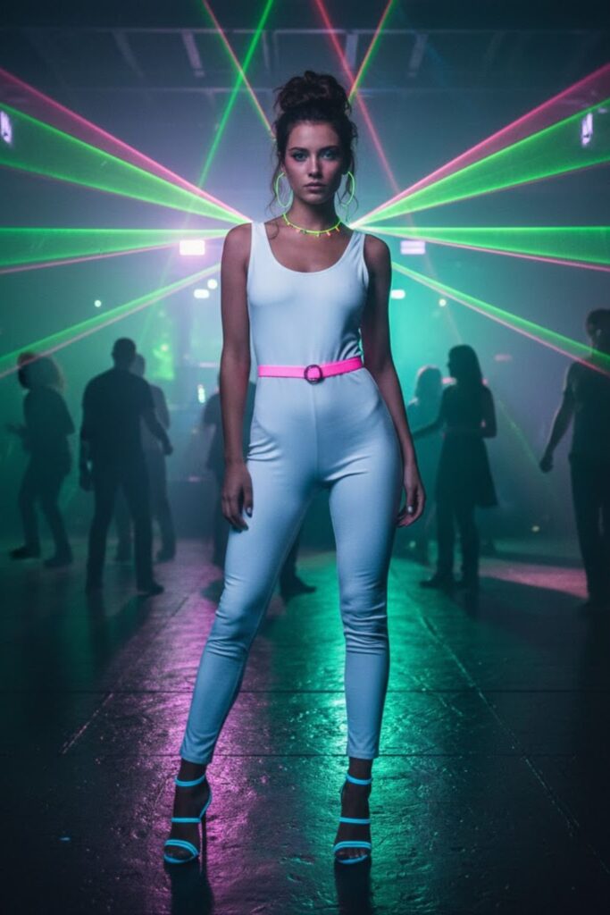 6. White Outfit with Neon Accessories