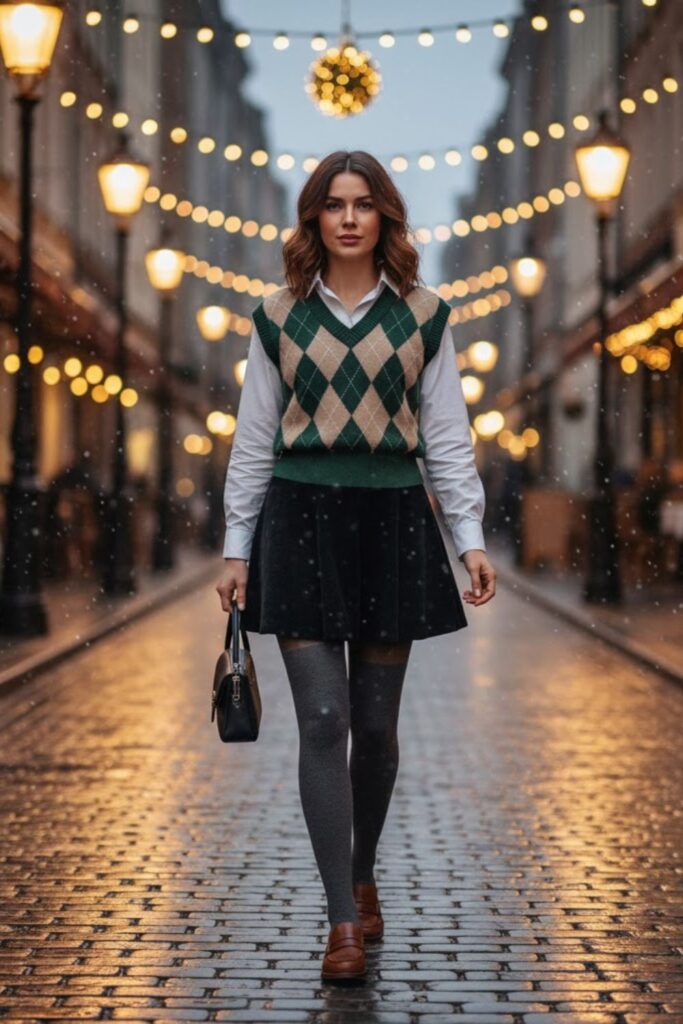 7. Black Corduroy Skirt with Sweater Vest
