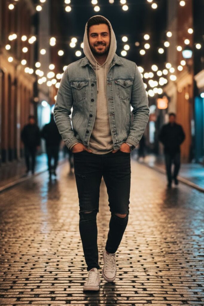 7. Converse with Hoodie and Denim Jacket