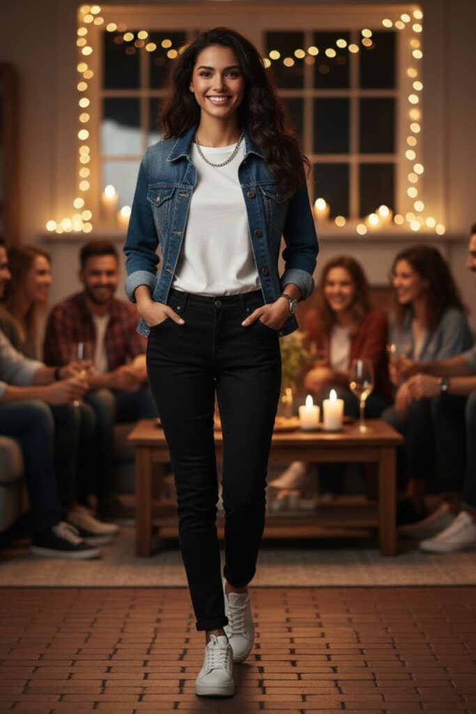7. Denim Jacket with Layered Basics