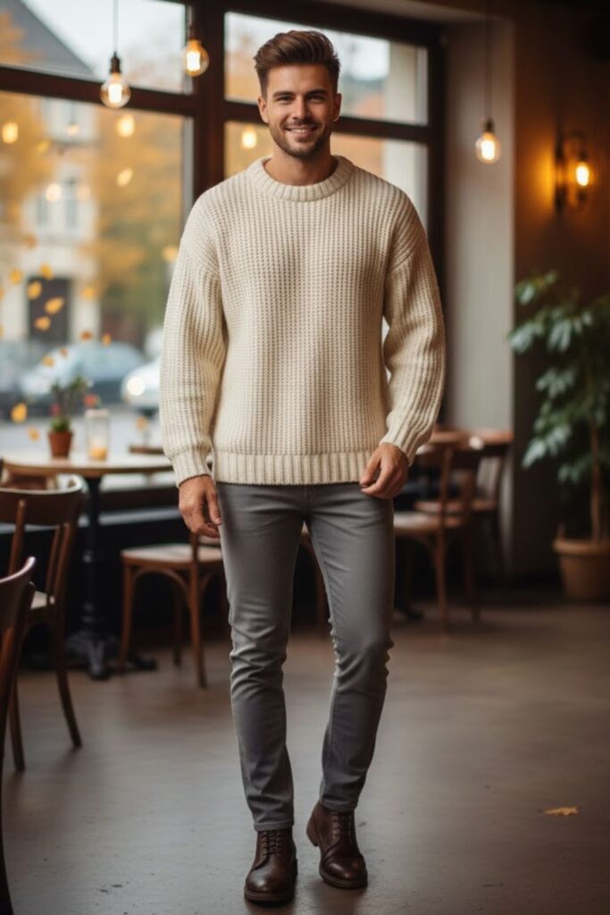 7. Grey Trousers with Oversized Sweater