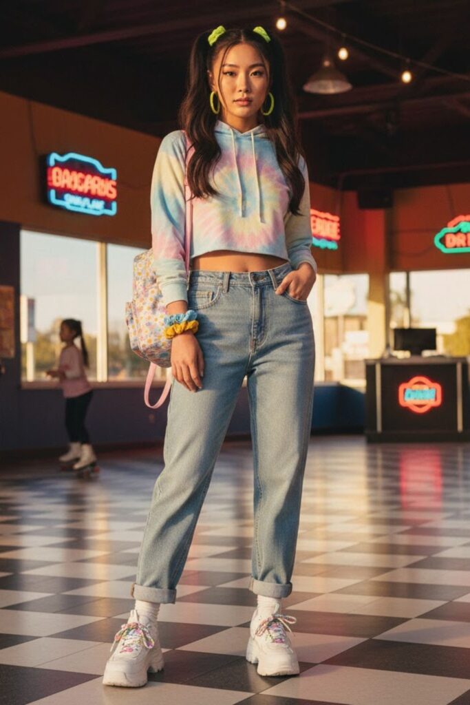 7. High-Waist Mom Jeans with Crop Hoodie