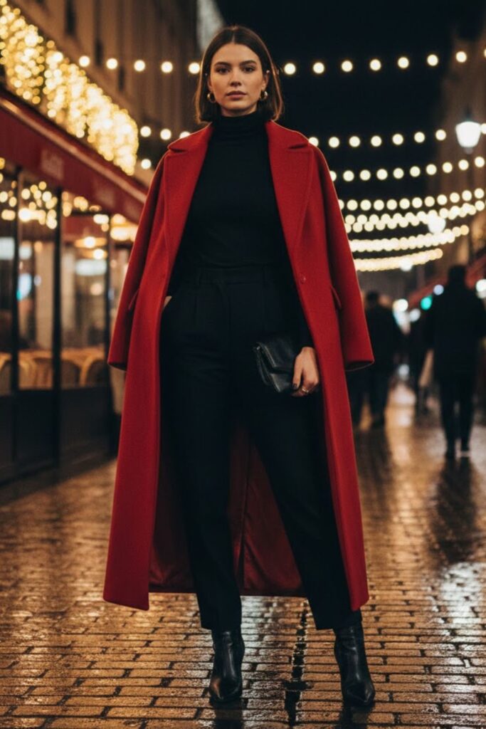 7. Monochrome Outfit with Statement Coat