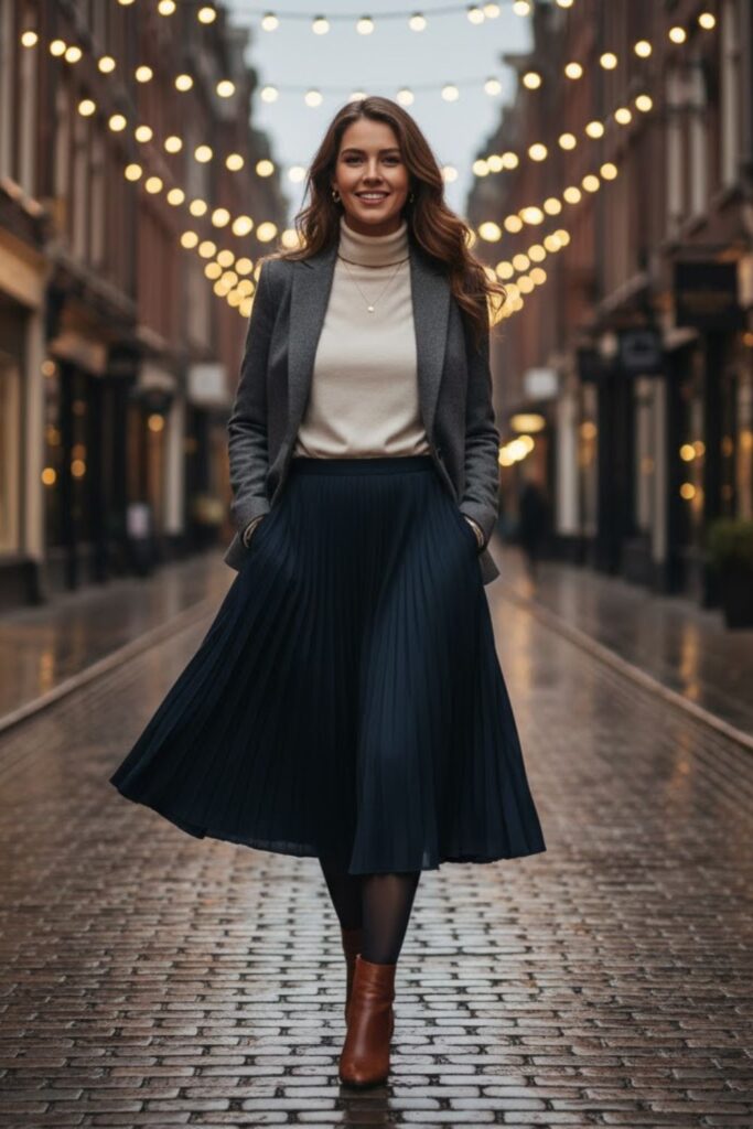 7. Pleated Skirt with Fitted Blazer