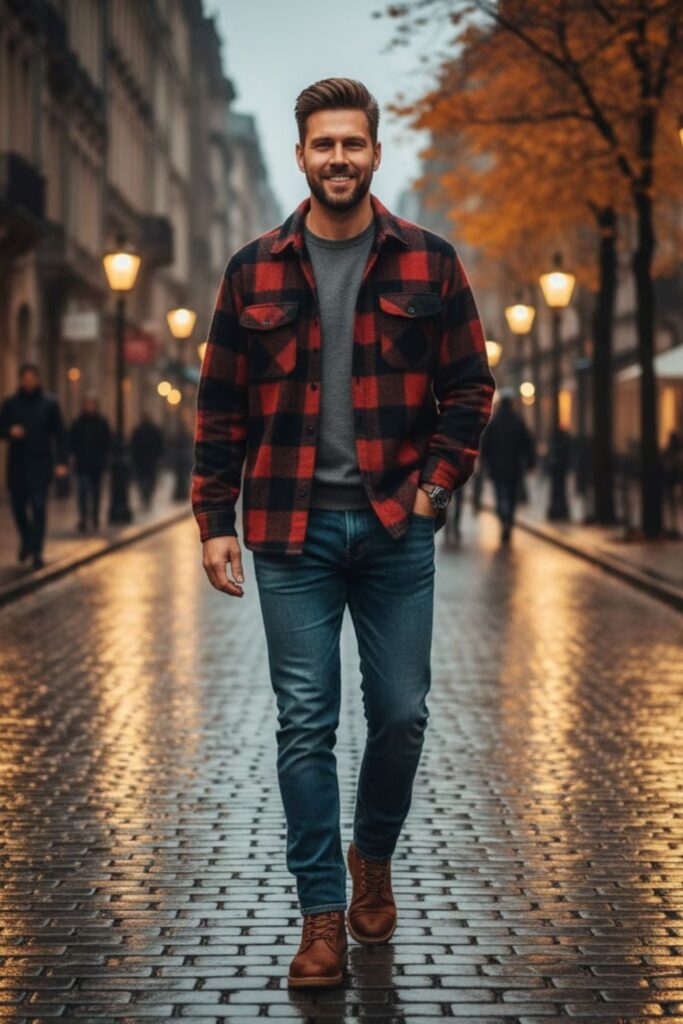 7. Straight-Leg Jeans with a Flannel Shirt