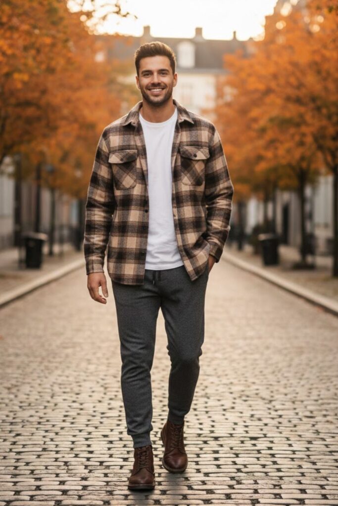 7. Sweatpants with a Flannel Shirt