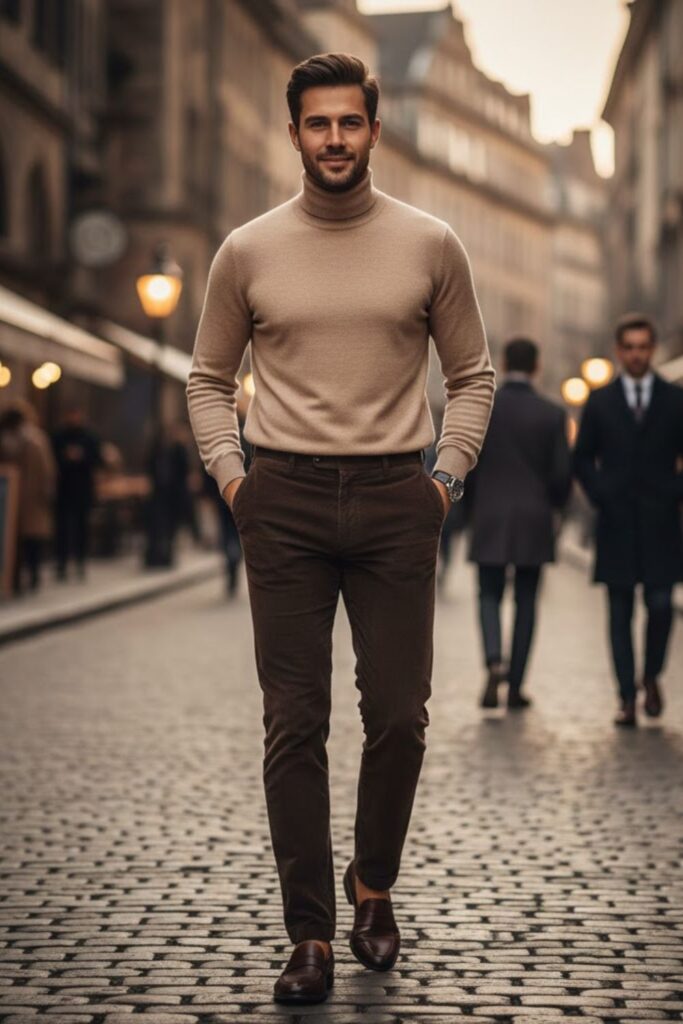 7. The Cashmere Turtleneck and Corduroy Pants