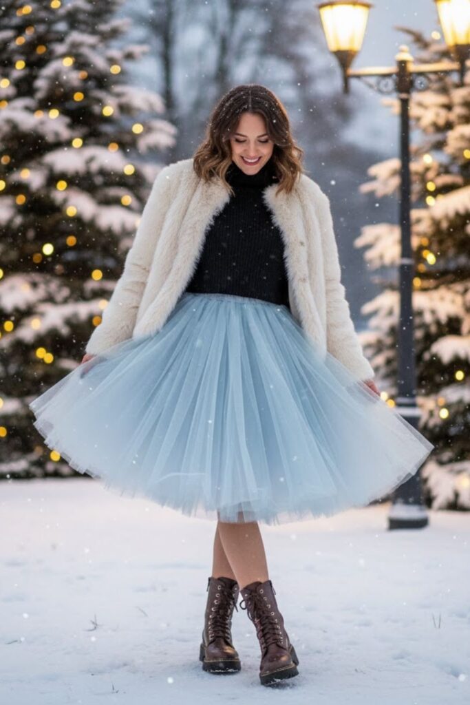 7. Tulle Skirt with Lace-Up Boots