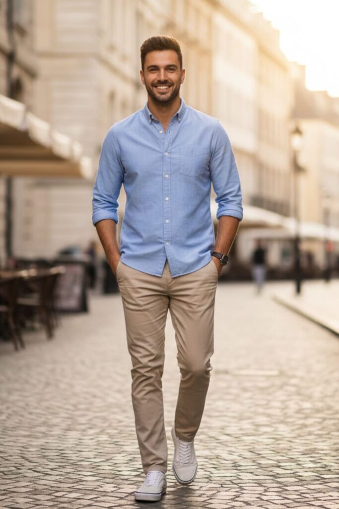 7. Vans with Chinos and a Button-Up Shirt