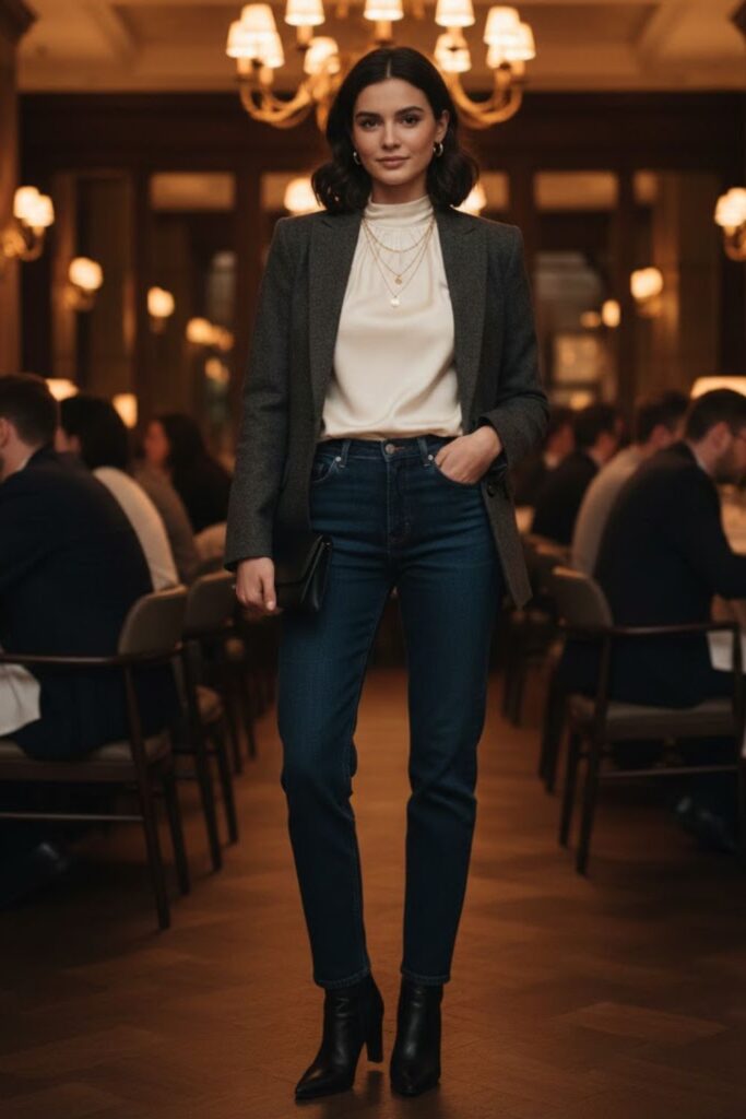 7. Wool Blazer with Jeans and Heeled Boots