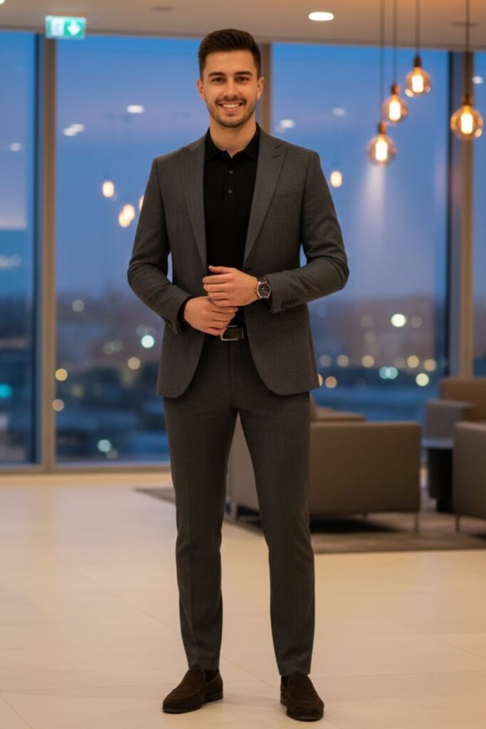 8. Black Shirt with Grey Blazer