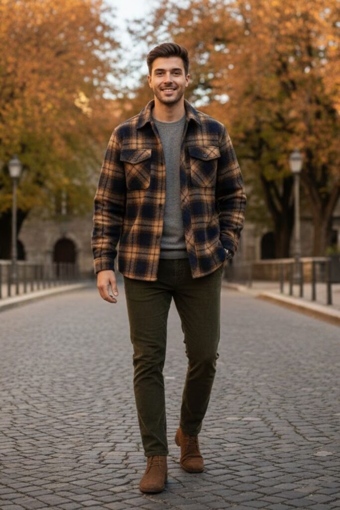 8. Chelsea Boots with Corduroy Pants and a Flannel Shirt