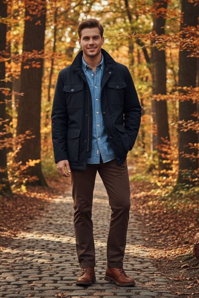 8. Field Jacket with Button-Down Shirt