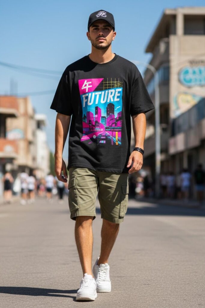 8. Graphic Tee with Cargo Shorts