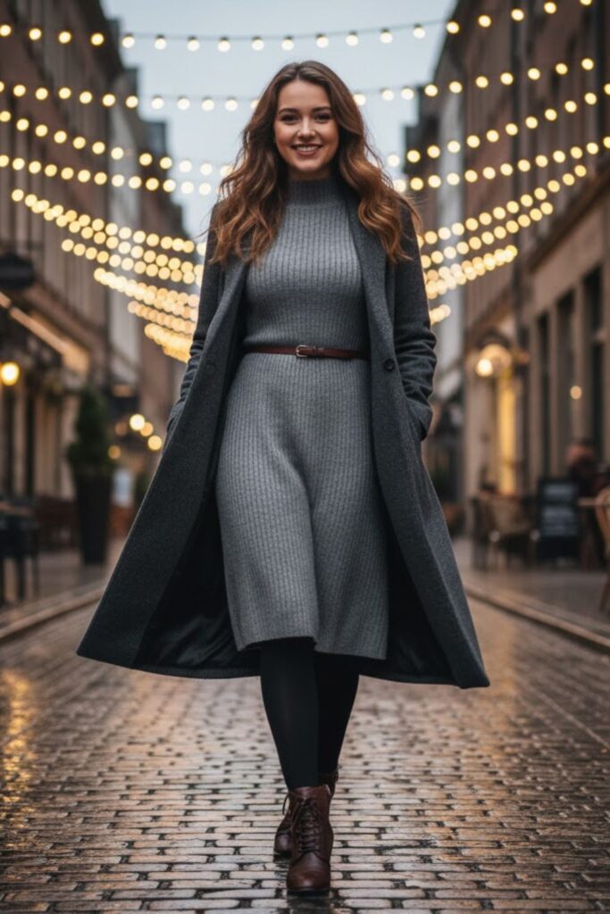 8. Knit Dress with Tights and Booties
