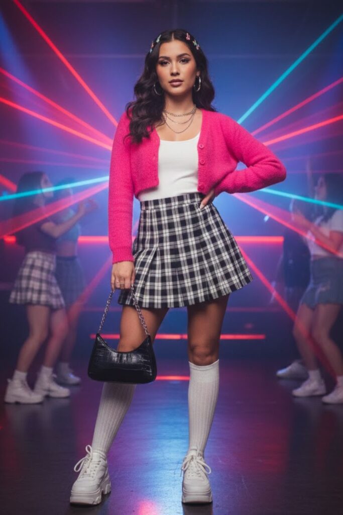 8. Pleated Mini Skirt with Cropped Cardigan