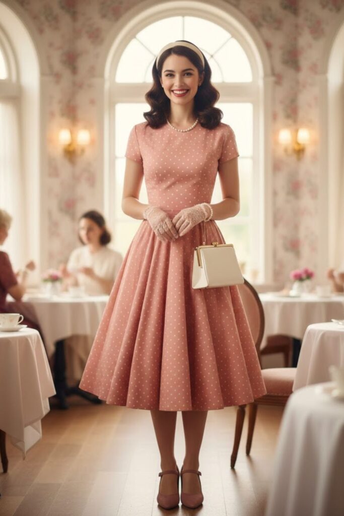 8. Polka Dot Dress with Gloves and Headband