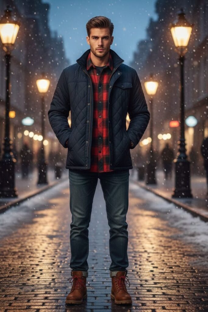 8. Quilted Jacket with Flannel Shirt