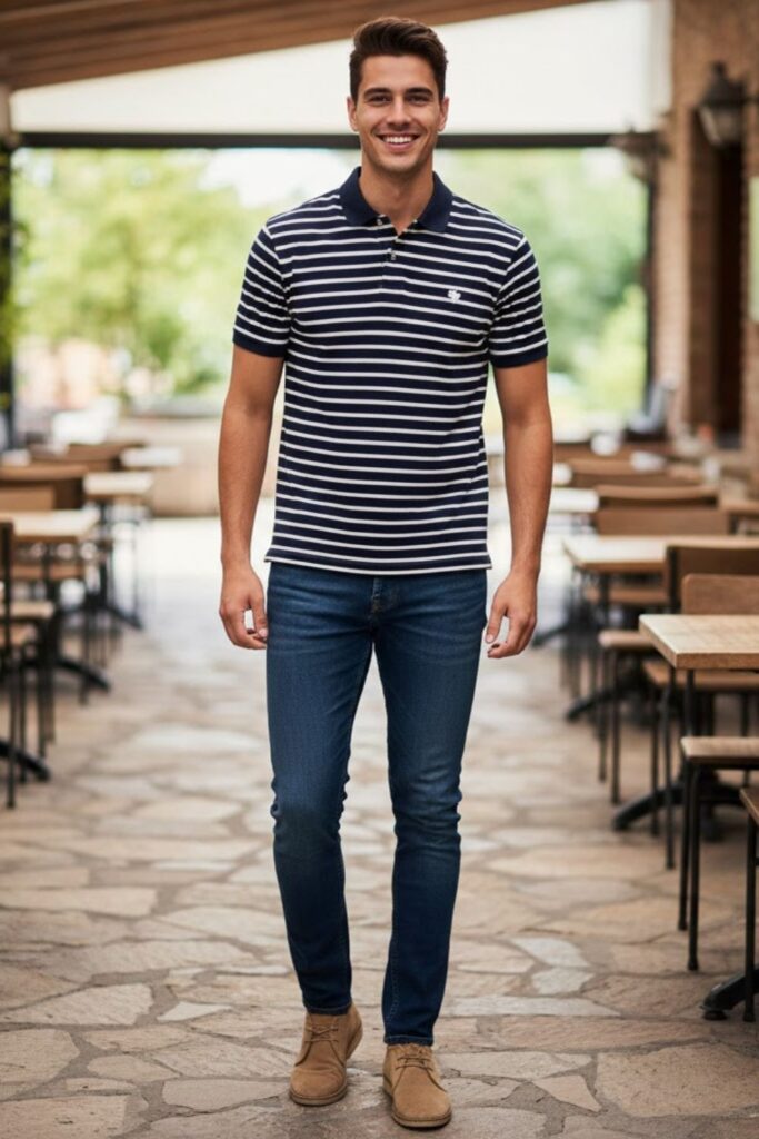 8. Striped Polo with Jeans