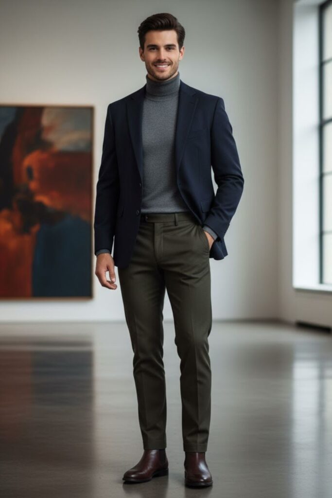 9. Blazer with Turtleneck and Wool Pants